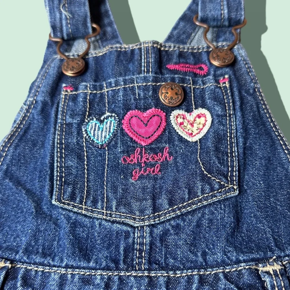 Baby OshKosh B'Gosh Denim Overalls with Heart Embroidery Size 12 Months